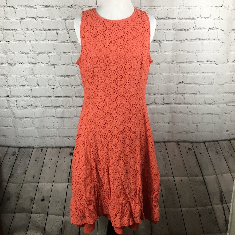 London Times Fit and Flare Coral Dress | Size 14